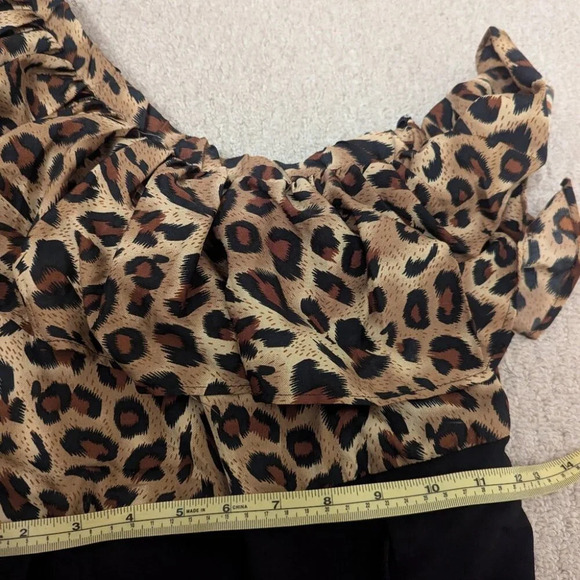 Tiger Print Wide Leg One Shoulder Ruffle Jumpsuit -BNWOT size S/M - Picture 4 of 7
